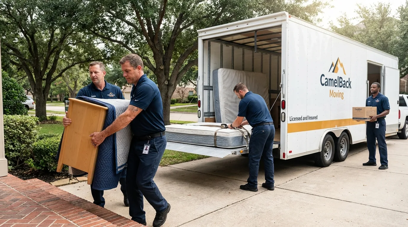 Crew loading residential truck for cross-state move from Cabool, MO