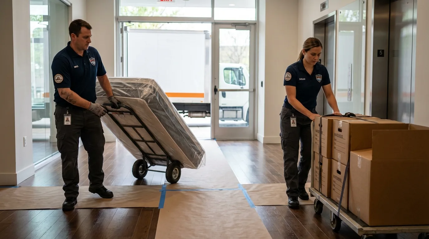 Professional apartment movers loading elevator in Cabool, MO